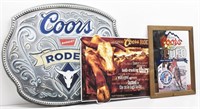 (2) Metal Coors Rodeo Signs & Mirror
