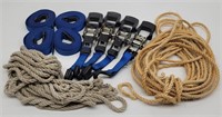 (4) Winch Straps, 40' Rope & 30' Rope