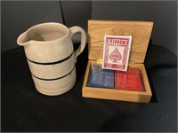 Poker cards& playing cards/ pottery pitcher