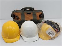 Bucket Boss Gate Mouth Bag & 3 Safety Hard Hats