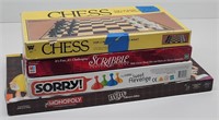 (4) Board Games: Chess, Scrabble, Sorry!, Monopoly
