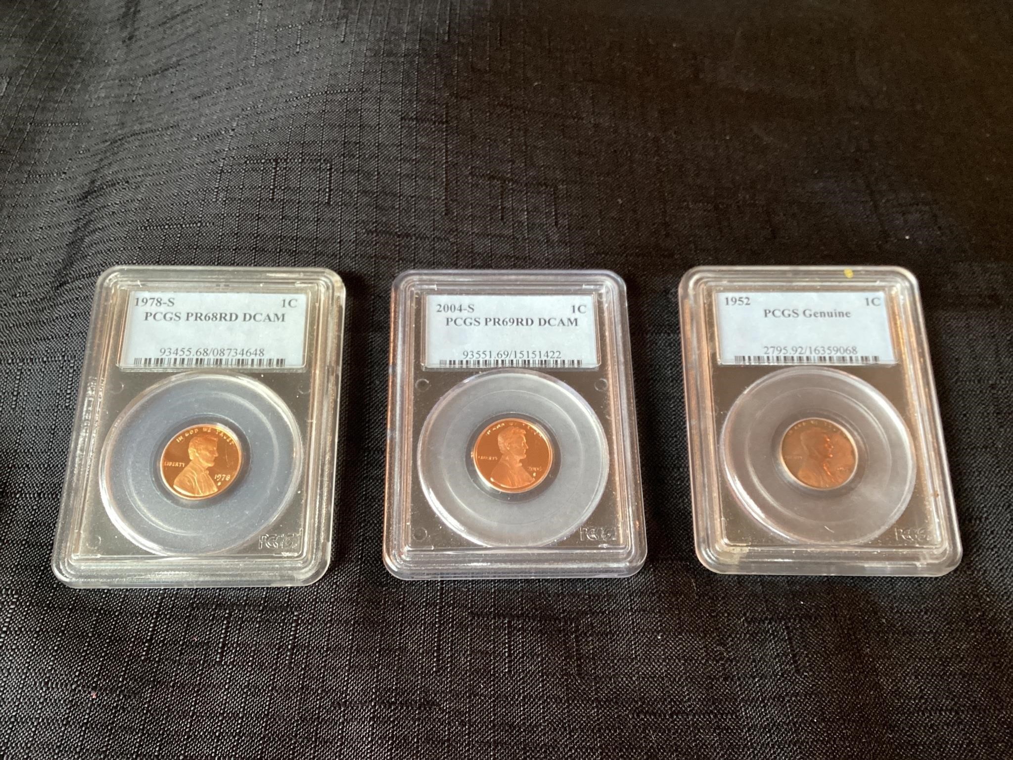3 1 cent Graded Coins 1952, 1978S  and 2004S