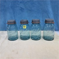 4 Blue Ball Jars w/Zinc Lids