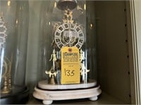 SKELETON CLOCK - CHIME - MARBLE BASE / GLASS DOME