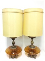(2) Mid Century Amber Glass Table Lamps