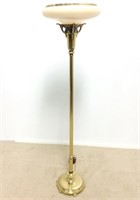 Brass Torchiere Lamp with Gadrooned Glass Shade