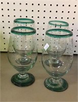 Very nice set of hand blown goblets, with green