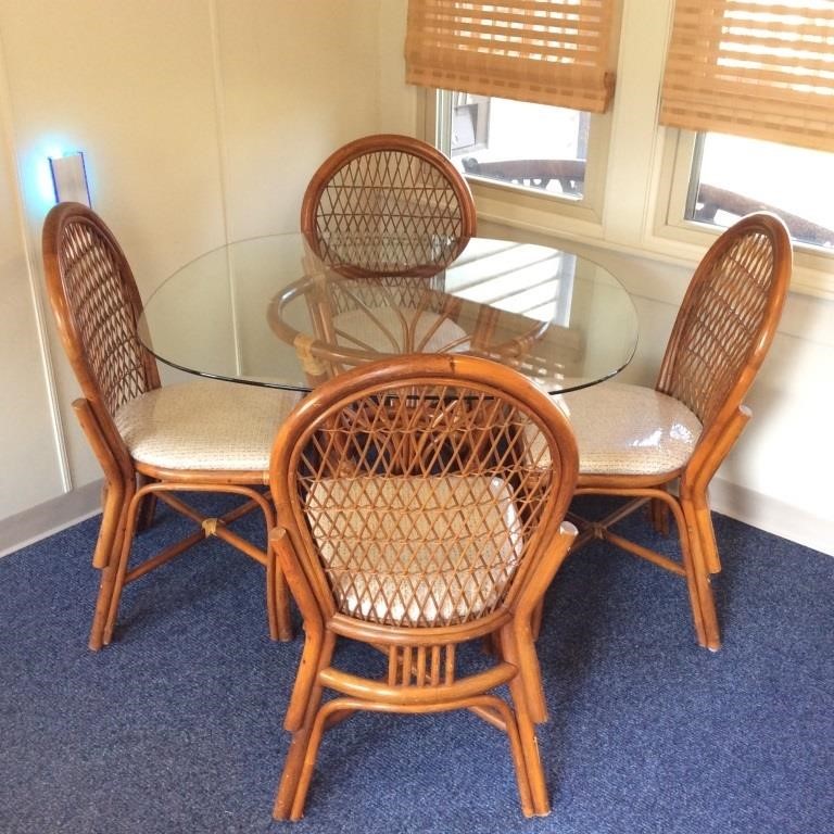 Cane Patio Table & (4) Chairs