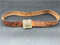 Leather Smokey Belt With Marijuana Buckle
