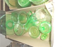 large assortment of green depression ware