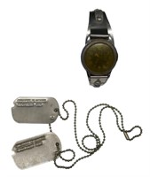 WWI Dog Tag Set & A-11 Watch With Trench Art Band
