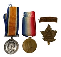 2 Named WWI Canadian Medals & Cap Insignia