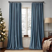 Lazzzy Velvet Blackout Curtains Blue 108 Inches