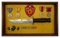 WWII USMC MK2 Knife & Medals Shadow Box