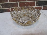 Cut Glass Serving Bowl with Gold Trim