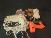 Gloves, tool belt, stapler