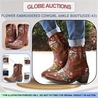 FLOWER EMBROIDERED COWGIRL ANKLE BOOTS(SIZE:43)