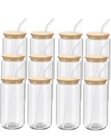 $53 12 Pack Beer Glass Cups with Bamboo Lids