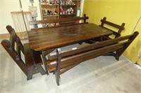 78" Wooden Picnic Table & Four Benches