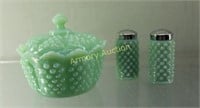 MOSER JADEITE HOBNAIL LIDDED CANDY DISH - SHAKERS