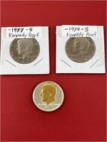 1970’S KENNEDY HALF DOLLARS GOLD TONE PROOFS, ETC