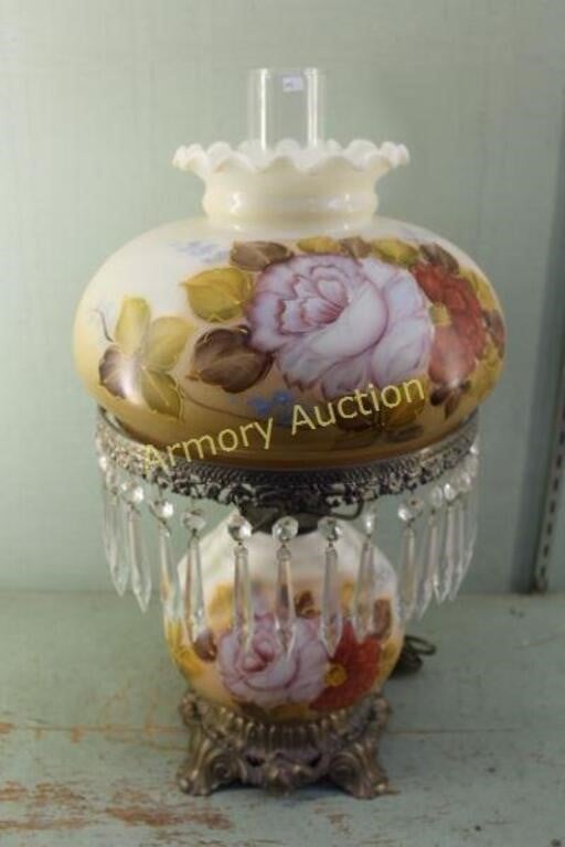 HAND PAINTED GWTW LAMP WITH CRYSTALS 21" TALL