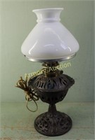 ELECTRIFIED OIL LAMP W MILK GLASS SHADE