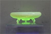 CANARY VASELINE OPALESCENT 3 FOOTED BOWL