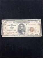 1929 $5 Chicago IL National Currency Note