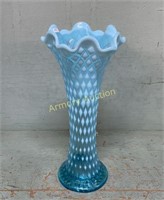 FENTON BLUE OPALESCENT DIAMOND POINT STRETCHED