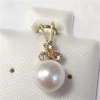 $100 14K  Fresh Water Pearl  Diamond Pendant