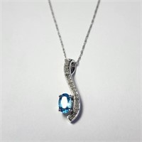 $2500 10K  Blue Topaz(0.5ct) Diamond(0.2ct) Neckla