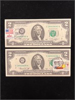 Two 1976 $2 Federal Reserve Notes FDOI With Stamps