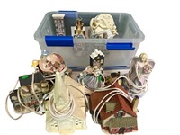 Lot of Lighted Ceramic Homes, Angels, and more