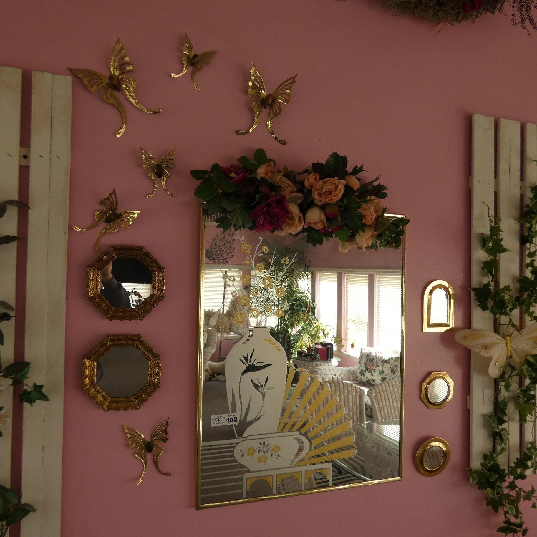 Wall Hanging Mirrors, Brass Butterflies