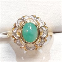 $520 Silver Emerald(1.39ct) Diamond(0.1ct) Ring