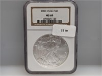 NGC 2006 MS69 1oz .999 Silv Eagle $1