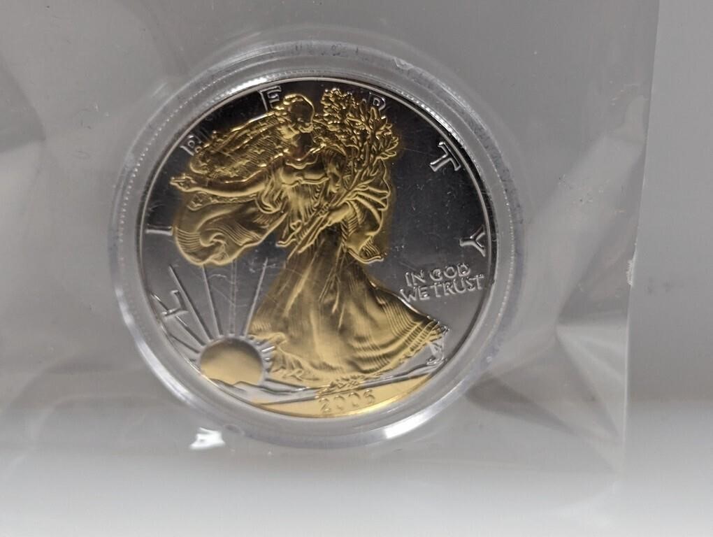 2005 Gold Plated 1oz .999 Silv Eagle $1