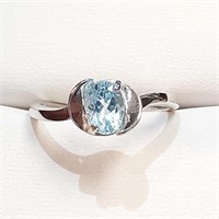 $180 Silver Rhodium Plated Blue Topaz(1ct) Ring