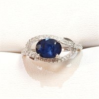 $180 Silver Rhodium Plated Sapphire(1.6ct) Ring