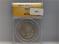 ANACS 1881 AU55 90% Silv Morgan $1