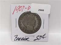 1907-D 90% Silv Barber Half $1