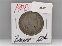 1908 90% Silv Barber Half $1