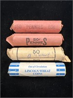 Lot of Four Unsearched Rolls of Wheat Pennies