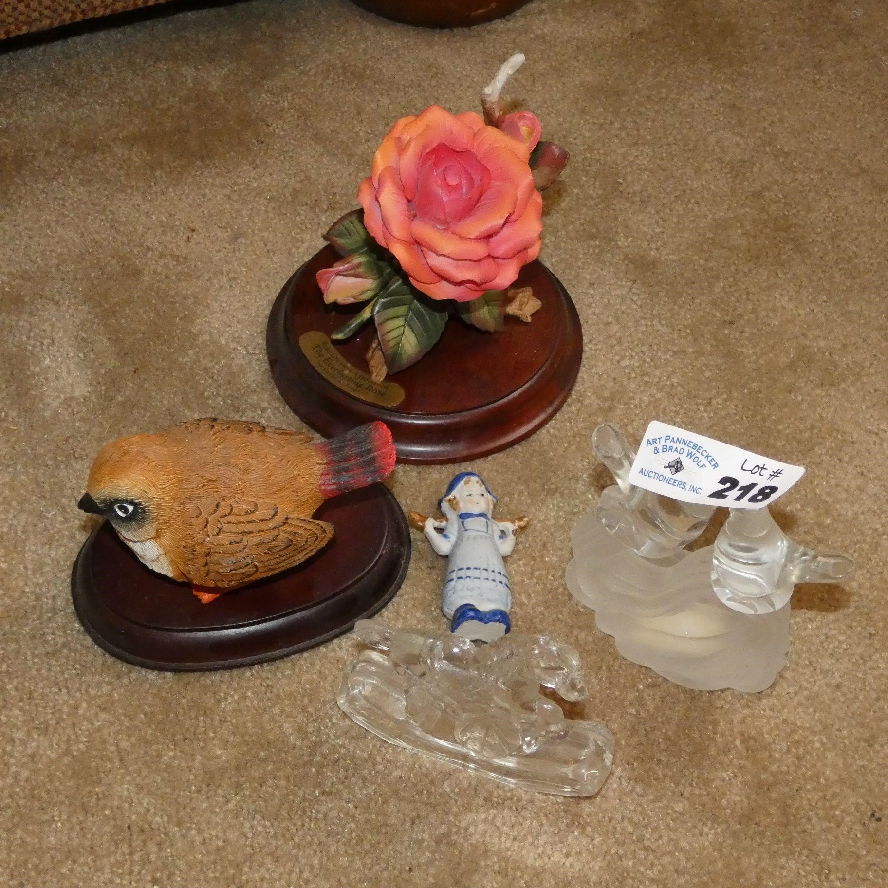 Glass Paperweights, Porcelain Bird & Flower