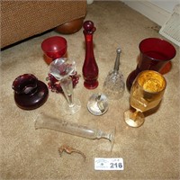 Ruby Red Glass Vases, Paperweight, Etc