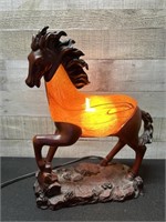 Rare Vintage Stallion Horse Lamp Resin Amber Glass