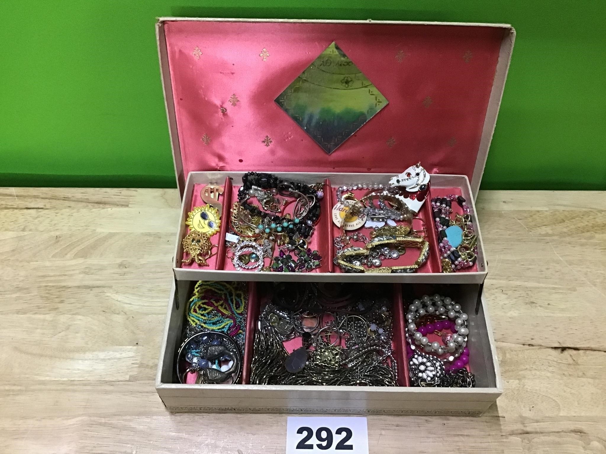 Vintage Jewelry box with Necklaces, Earrings, etc