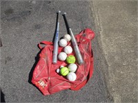 Softball Bats, BAlls and Bag