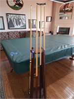 POOL CUES & STANDING RACK